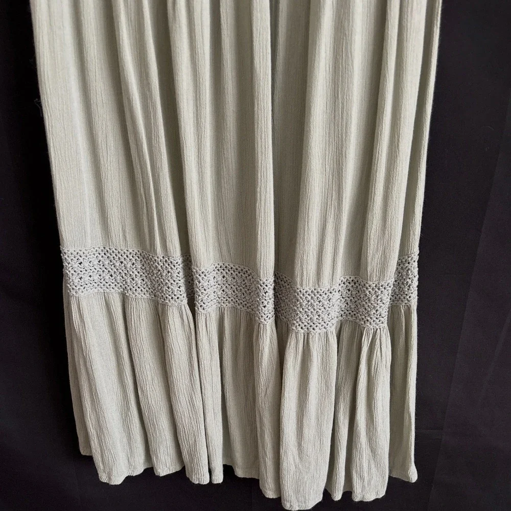 Sim & Sam Womens Small Light Sage Green Tiered Crochet Lace Gauze Maxi Skirt
